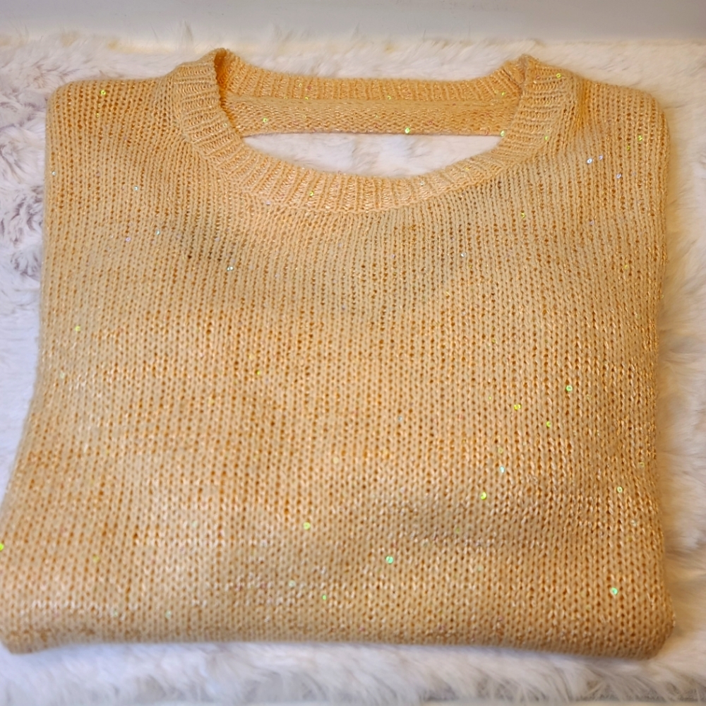 FOREVER 21 Peach Knit cut out sequin sweater Size M - Picture 2 of 3